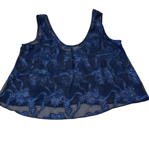 Victoria's Secret Tops - Vtg Victoria's Secret Gold Label Top Sz M Sheer Blue Floral Lace Sleeveless